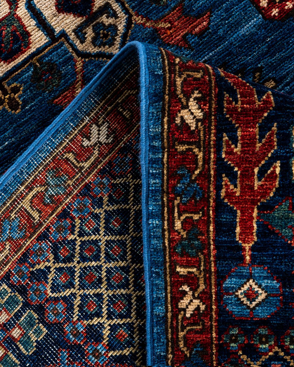 Laine Tapis traditionnel Serapi noué à la main bleu de 7' 11