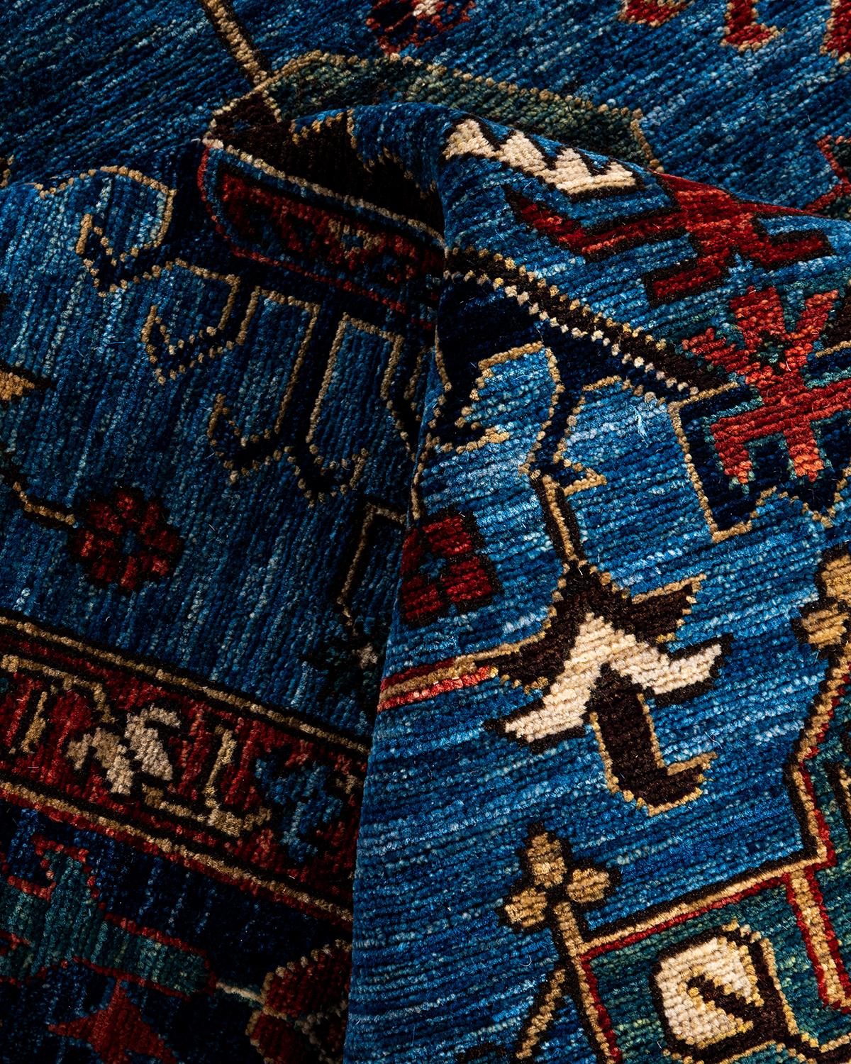 Tapis traditionnel Serapi noué à la main bleu de 7' 11