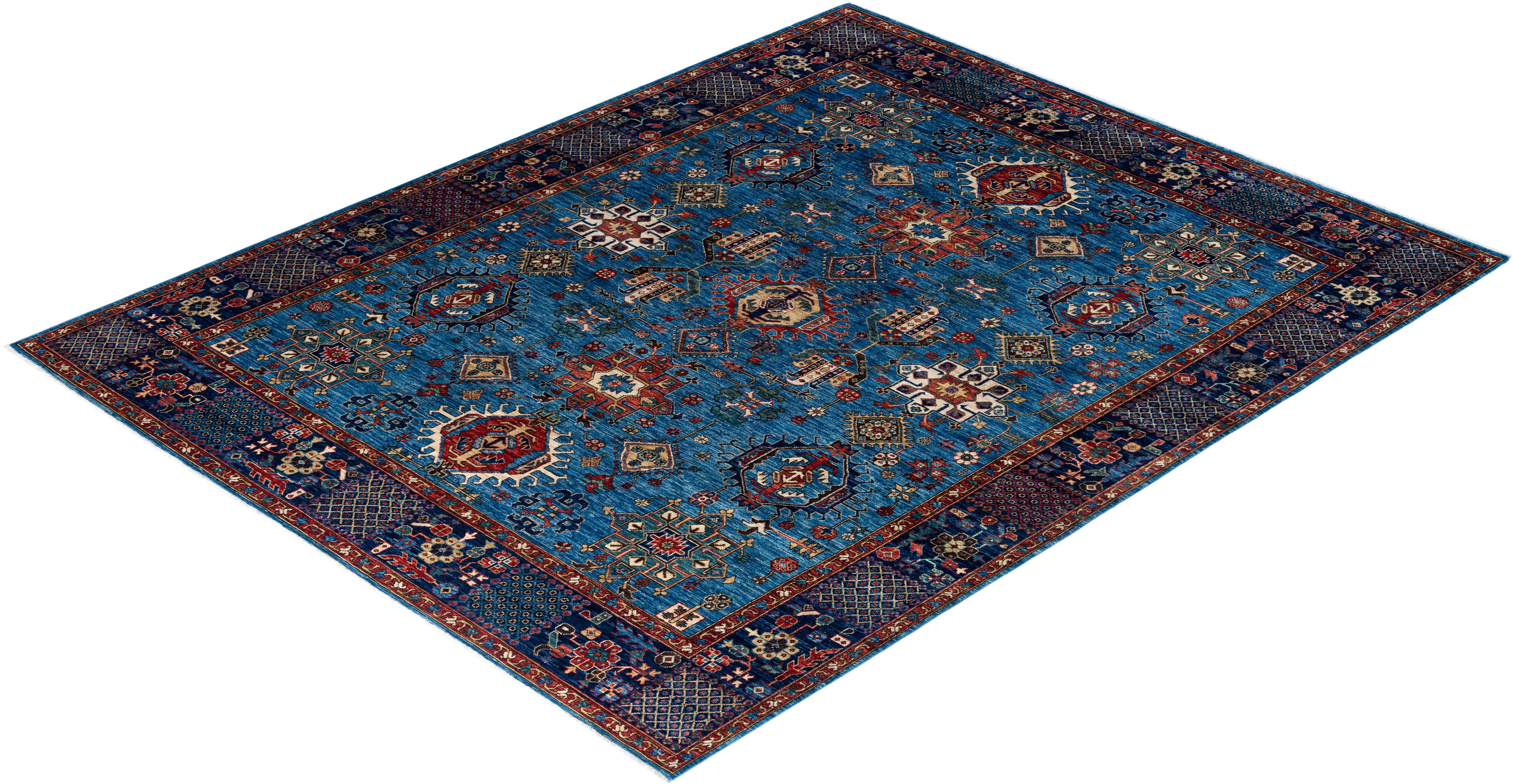 Tapis traditionnel Serapi noué à la main bleu de 7' 11