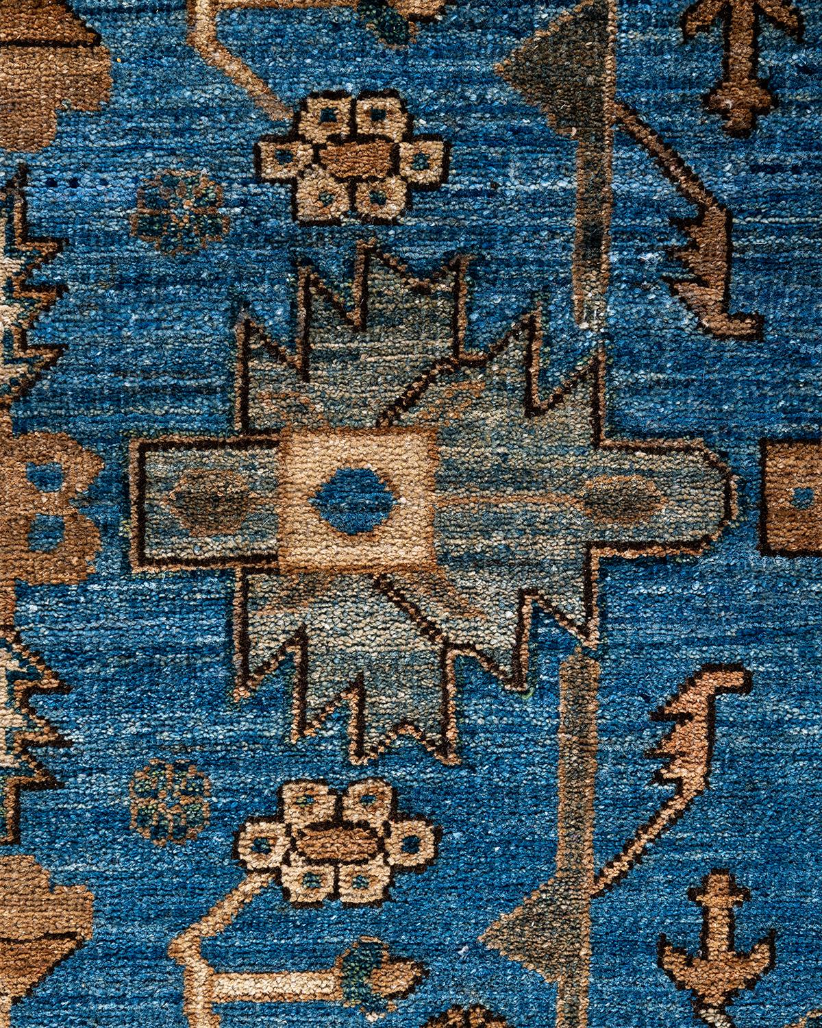Alfombra tradicional Serapi de lana anudada a mano Azul 8' 0