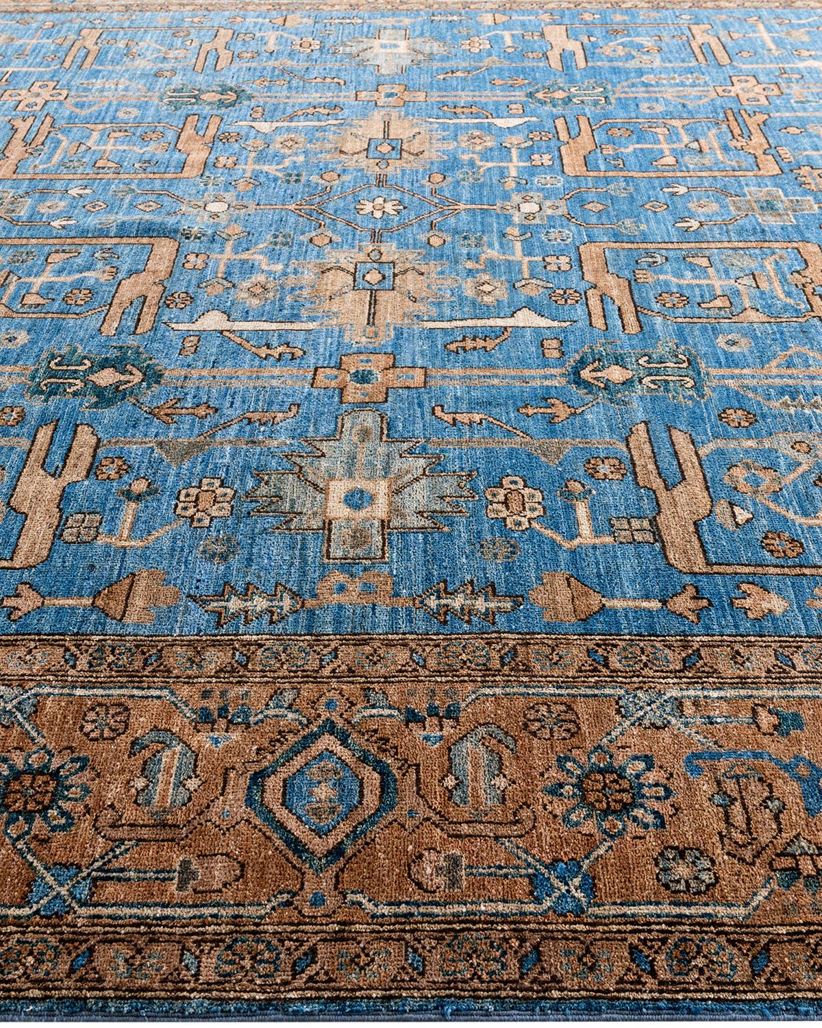 Alfombra tradicional Serapi de lana anudada a mano Azul 8' 0