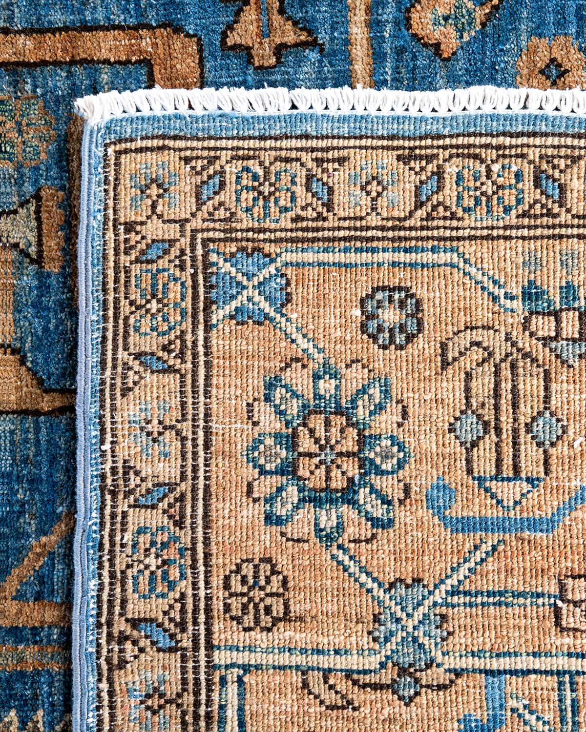 Alfombra tradicional Serapi de lana anudada a mano Azul 8' 0