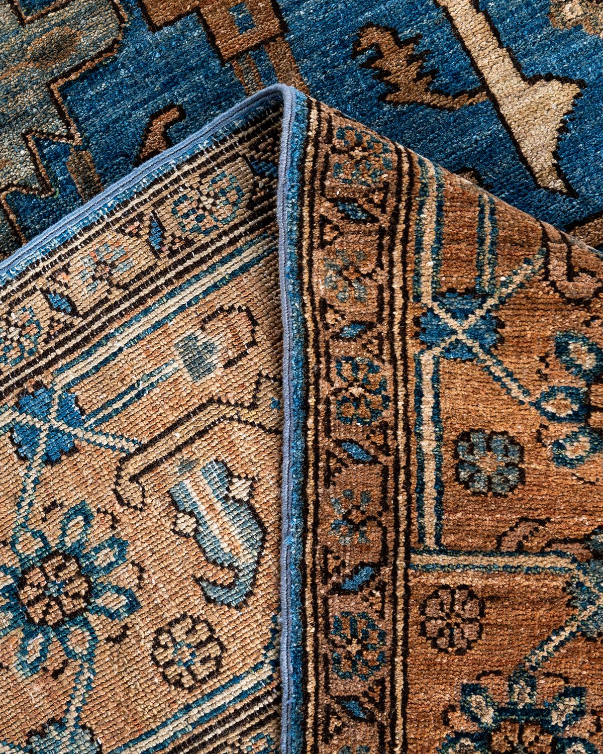 Alfombra tradicional Serapi de lana anudada a mano Azul 8' 0