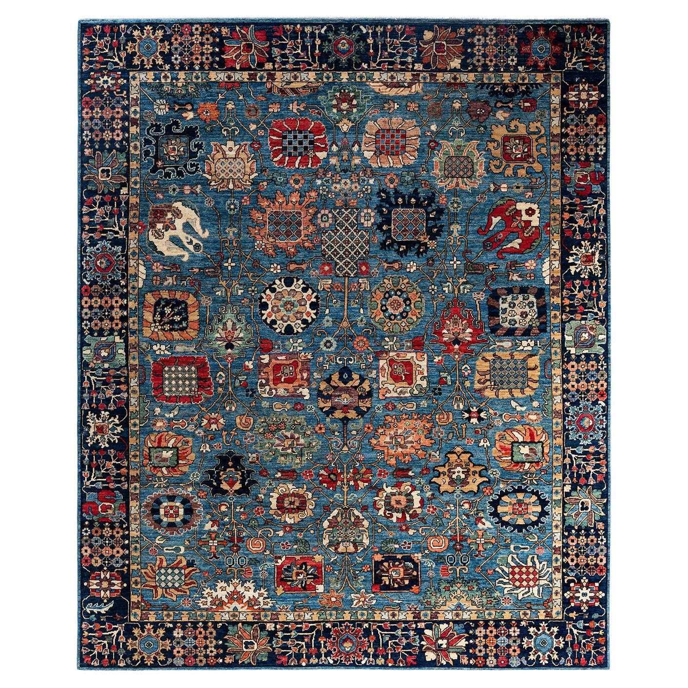 Traditional Serapi Hand Knotted Wool Blue Area Rug 8' 0" x 9' 8" For Sale