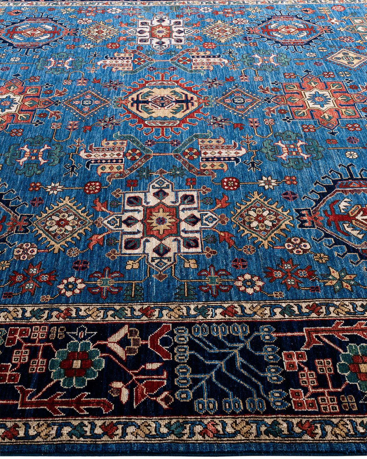 Tapis traditionnel Serapi noué à la main bleu de 8' 0