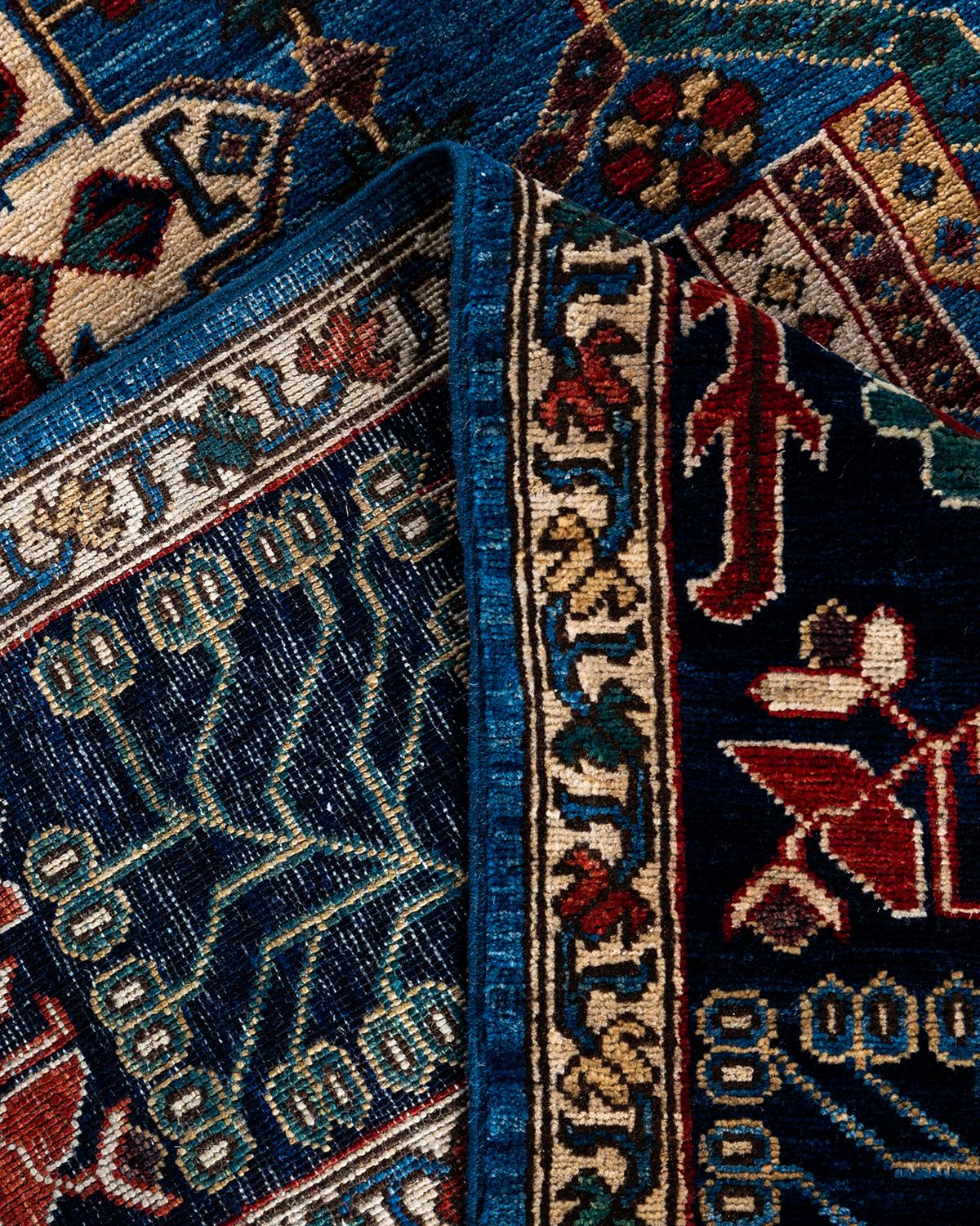 Laine Tapis traditionnel Serapi noué à la main bleu de 8' 0