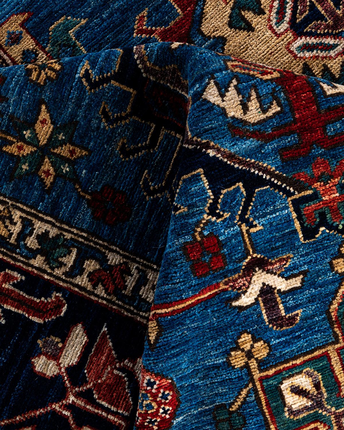 Tapis traditionnel Serapi noué à la main bleu de 8' 0
