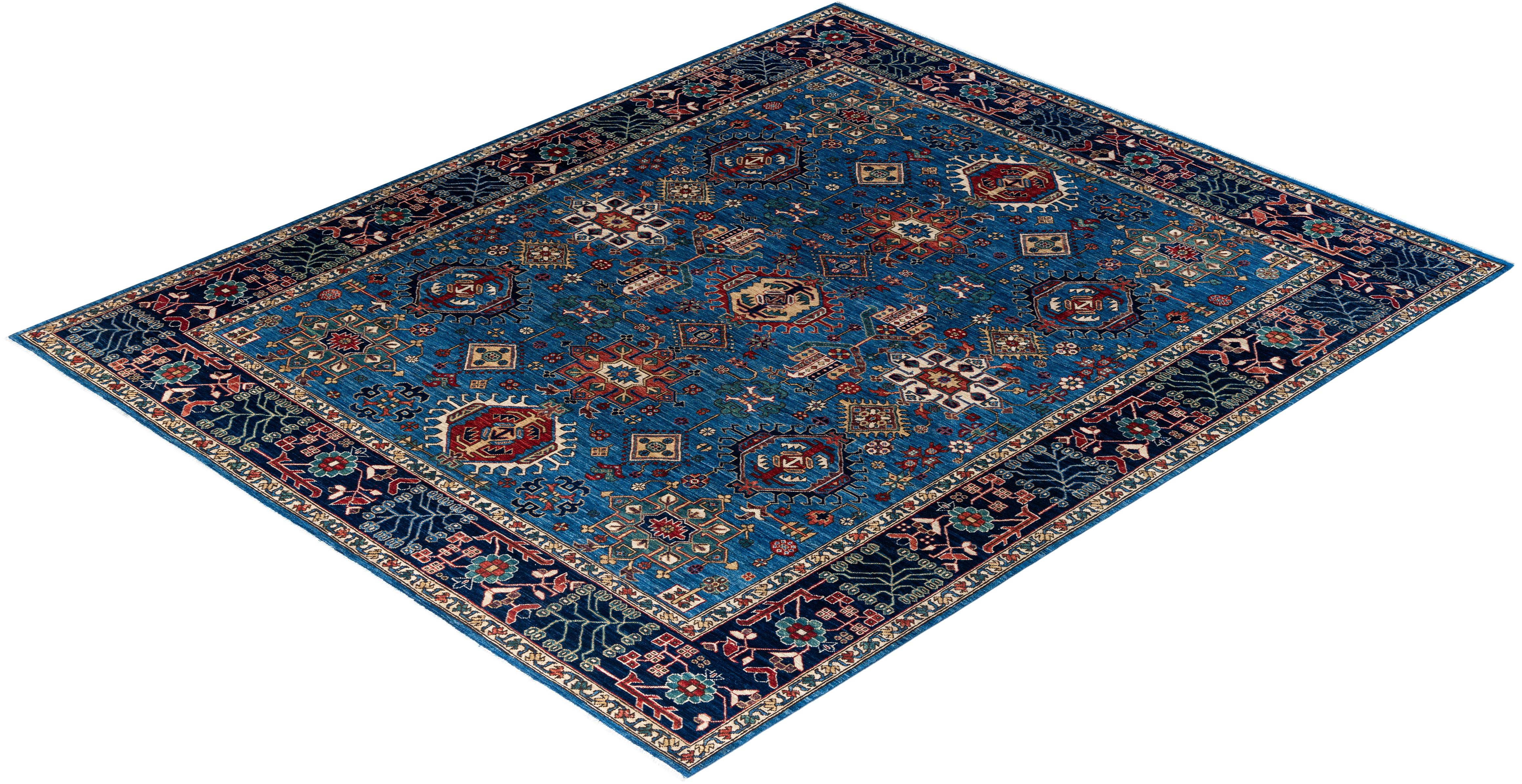 Tapis traditionnel Serapi noué à la main bleu de 8' 0