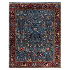 Traditional Serapi Tapis bleu en laine nouée à la main 8' 1" x 10' 0"