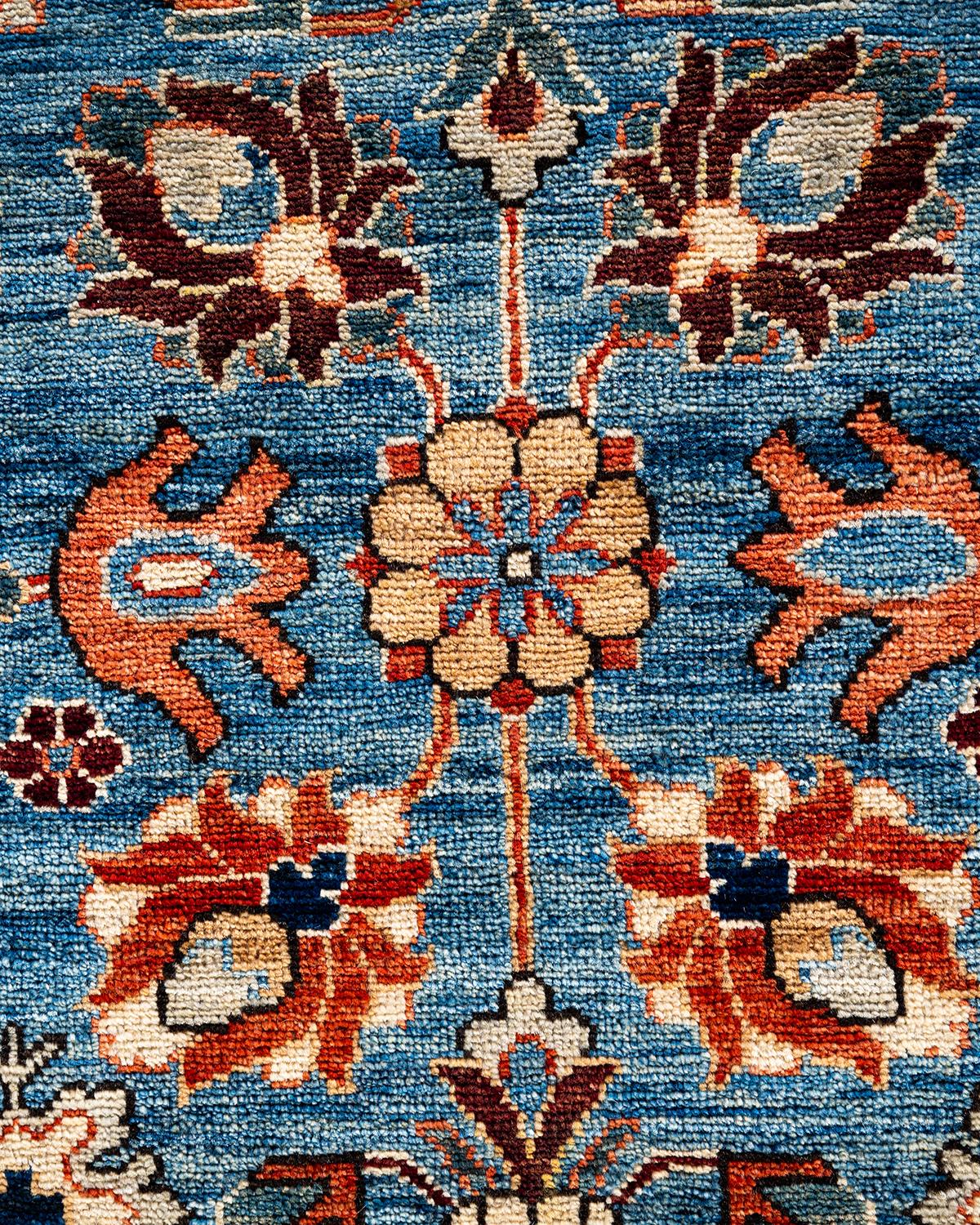 Pakistanais Traditional Serapi Tapis bleu en laine nouée à la main 8' 1