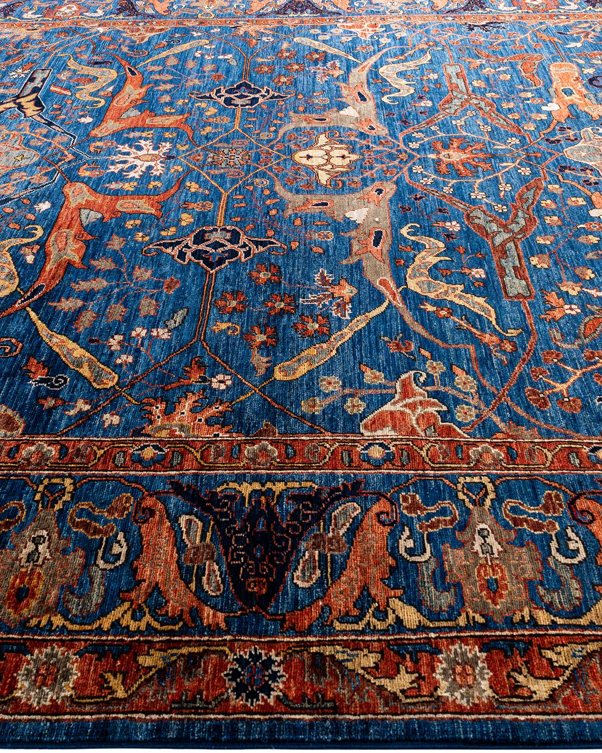 Traditioneller handgeknüpfter blauer Serapi-Teppich aus Wolle 8' 1