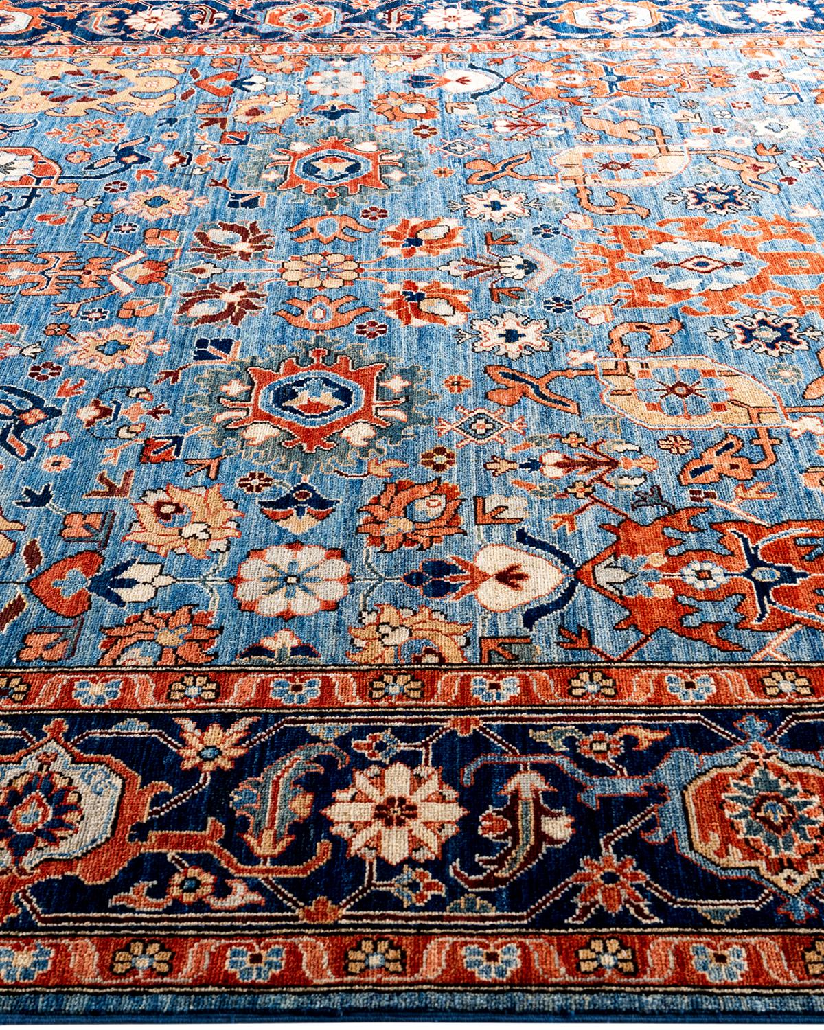 Traditional Serapi Tapis bleu en laine nouée à la main 8' 1