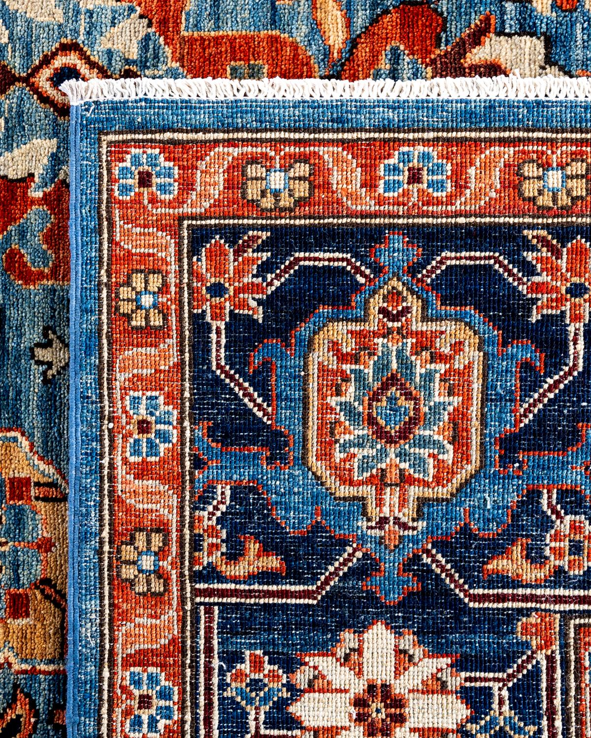 XXIe siècle et contemporain Traditional Serapi Tapis bleu en laine nouée à la main 8' 1