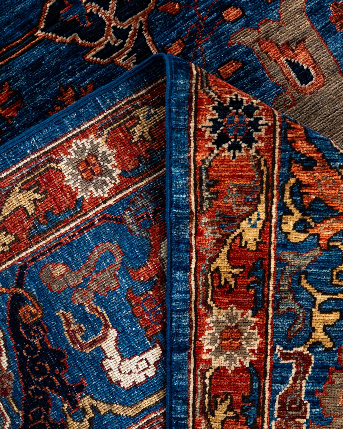 Traditioneller handgeknüpfter blauer Serapi-Teppich aus Wolle 8' 1