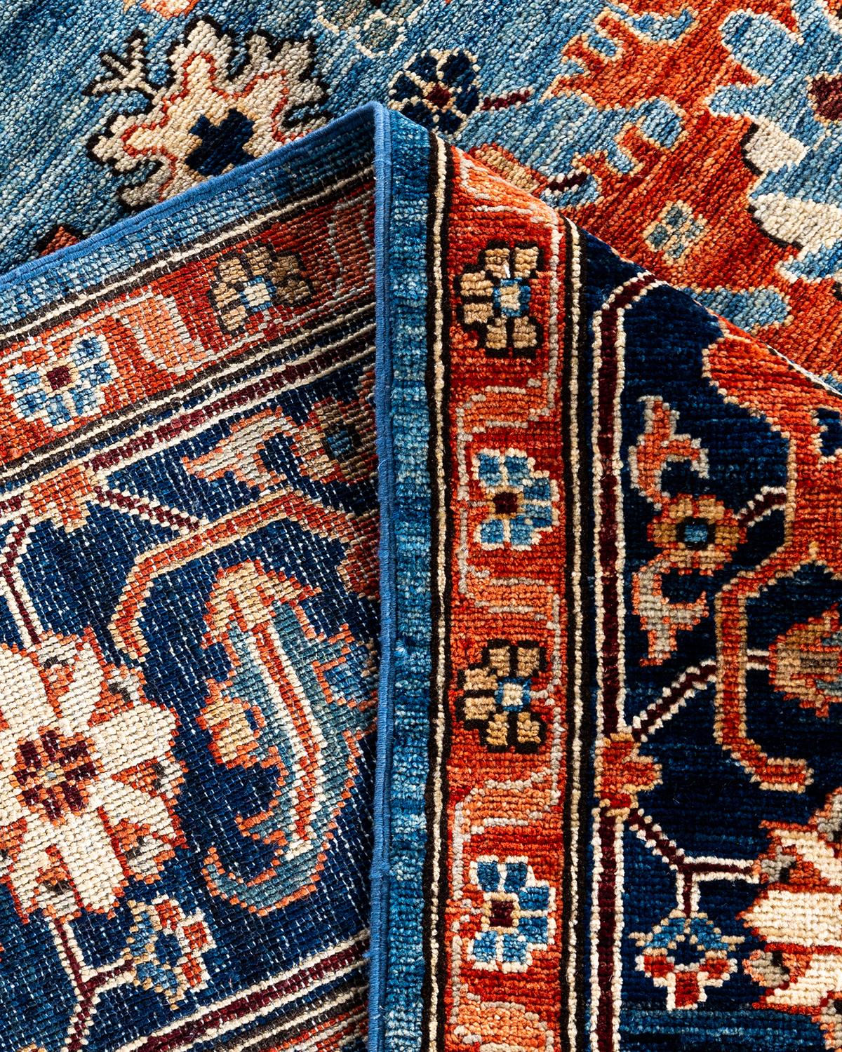 Laine Traditional Serapi Tapis bleu en laine nouée à la main 8' 1