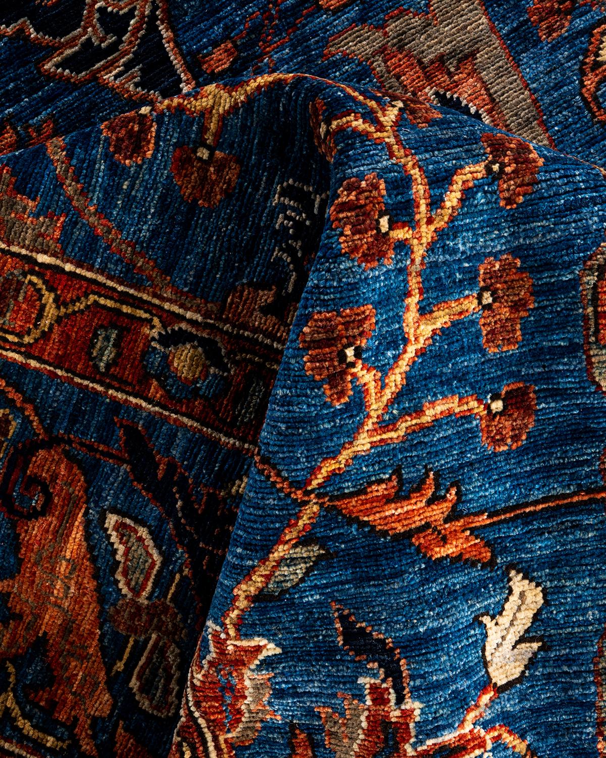 Traditioneller handgeknüpfter blauer Serapi-Teppich aus Wolle 8' 1