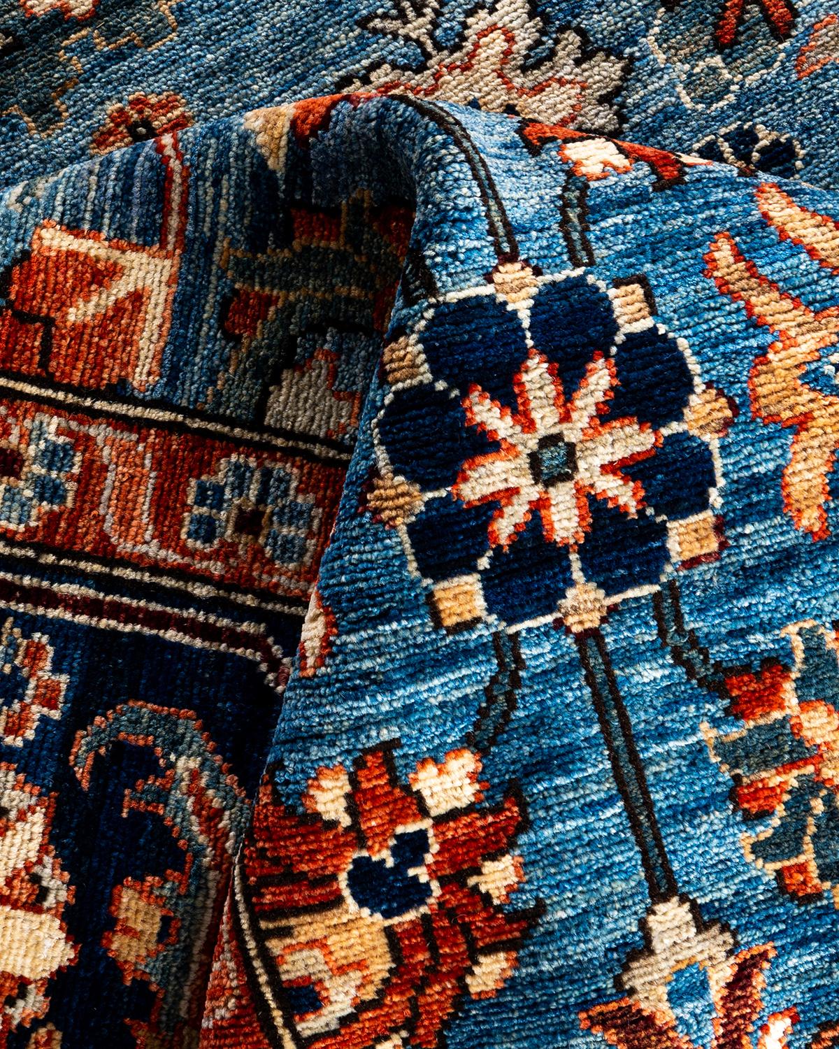 Traditional Serapi Tapis bleu en laine nouée à la main 8' 1