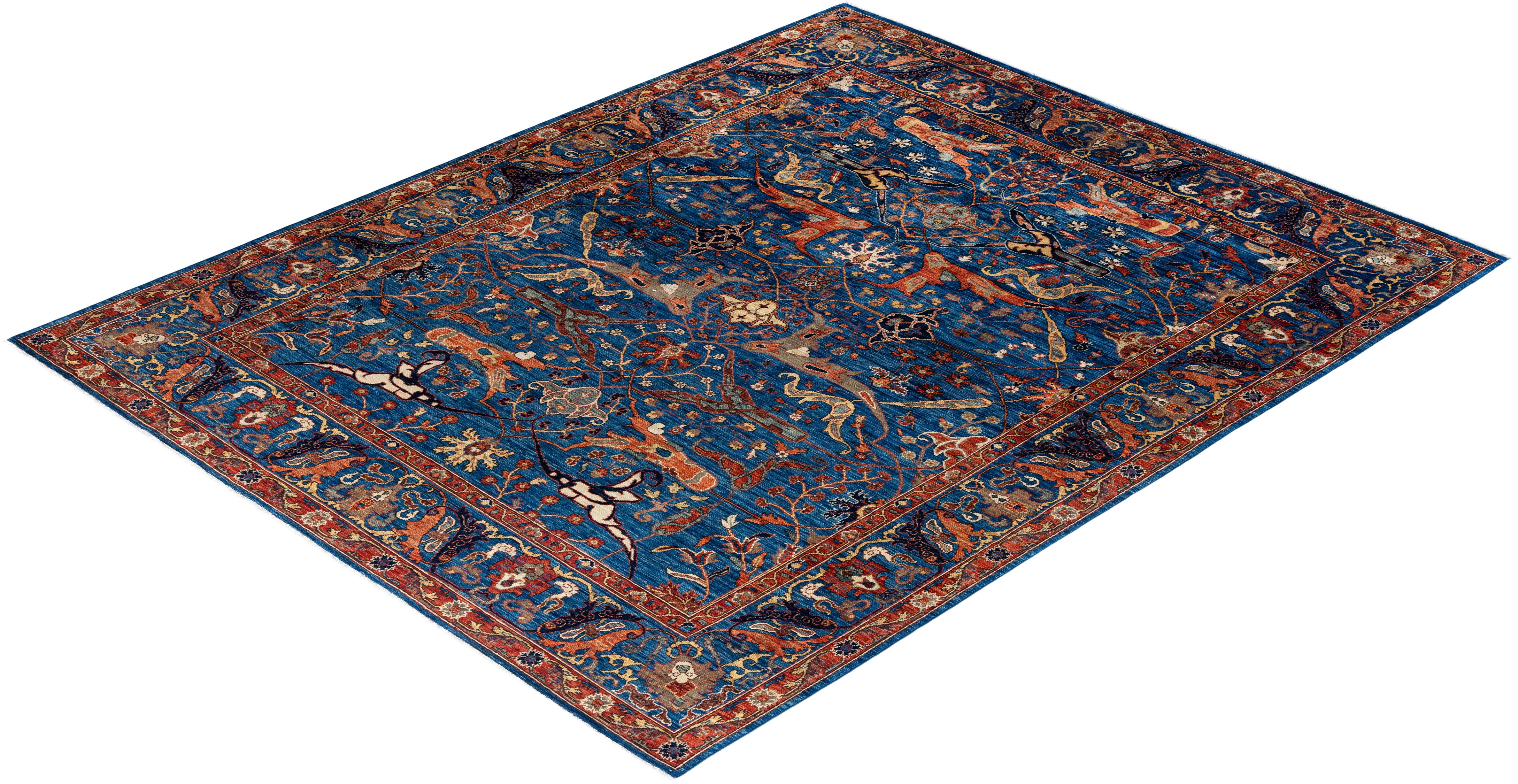 Traditioneller handgeknüpfter blauer Serapi-Teppich aus Wolle 8' 1