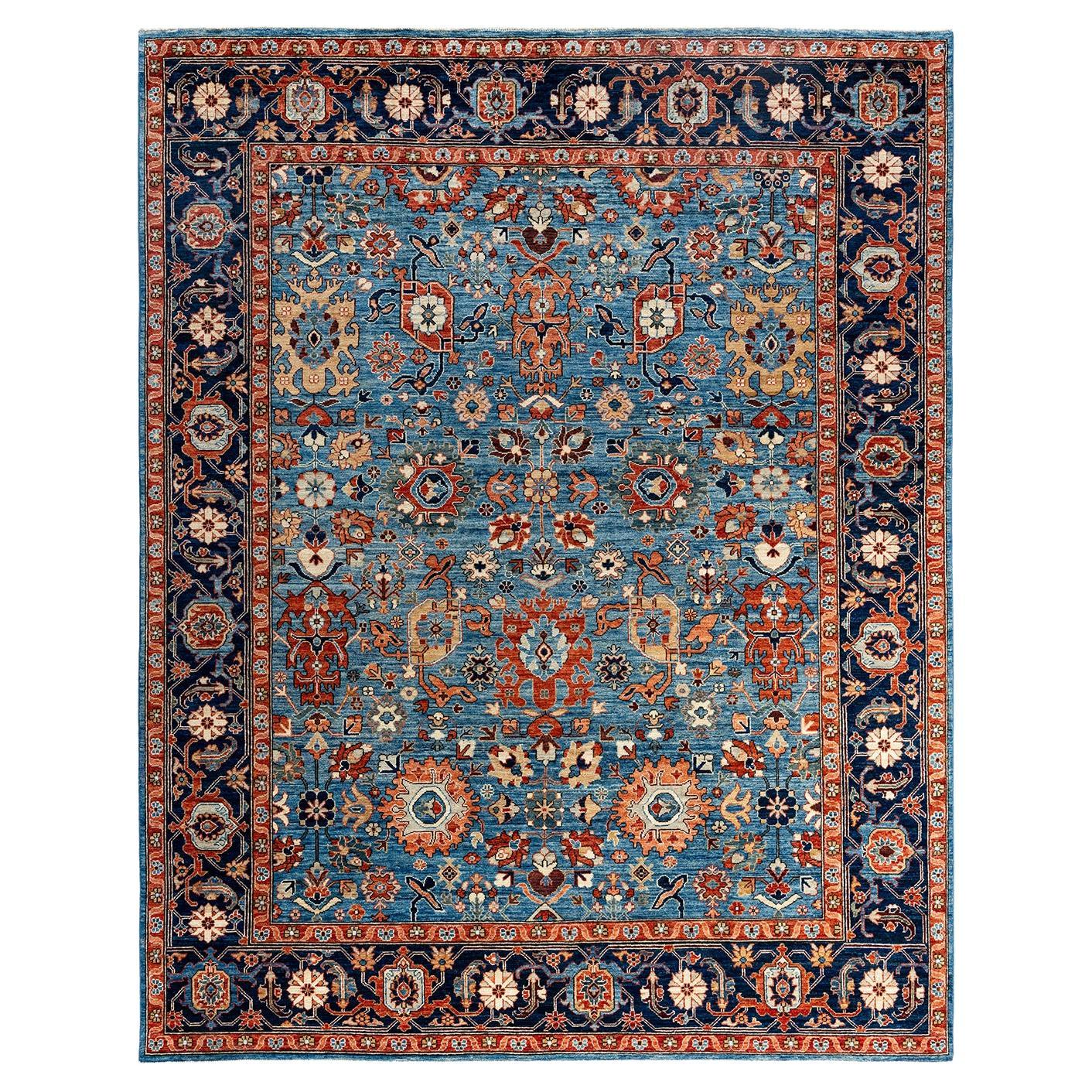 Traditional Serapi Hand Knotted Wool Blue Area Rug 8' 1" x 10' 1"