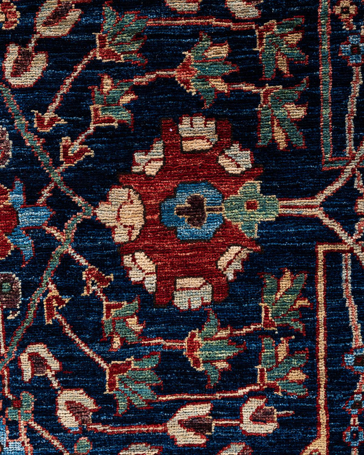 Pakistanais Traditional Serapi Tapis bleu en laine nouée à la main 8' 1