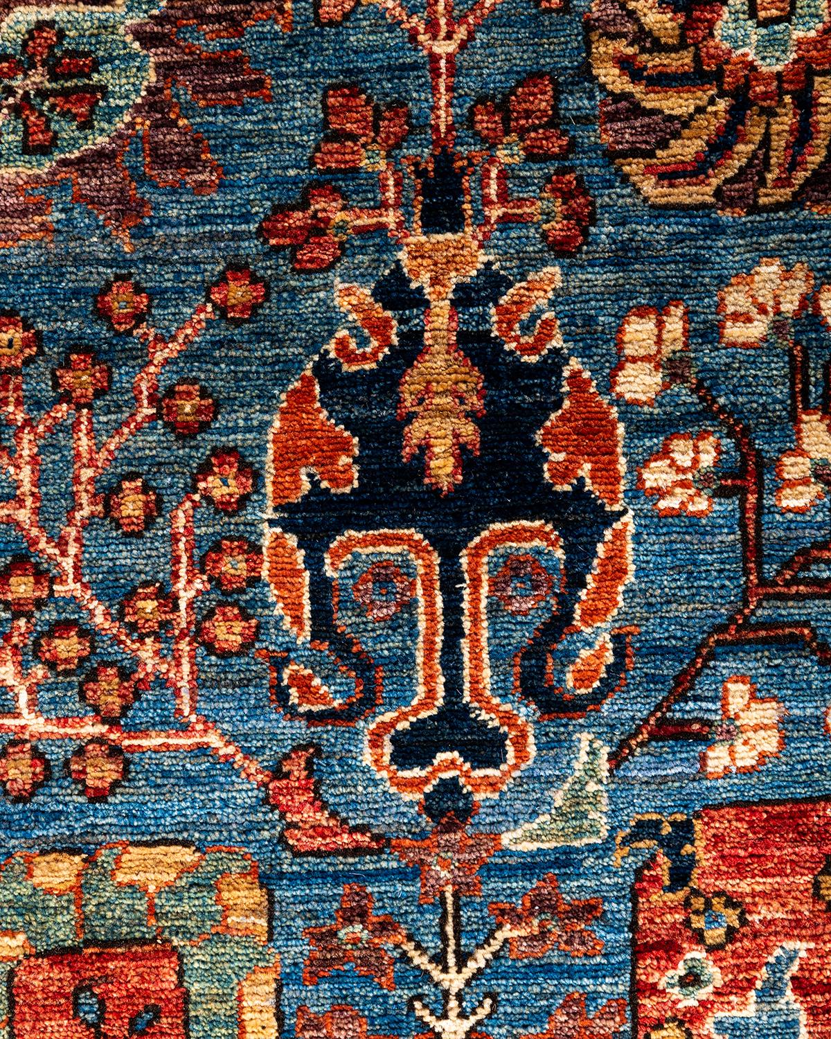 Pakistanais Traditional Serapi Tapis bleu en laine nouée à la main 8' 1