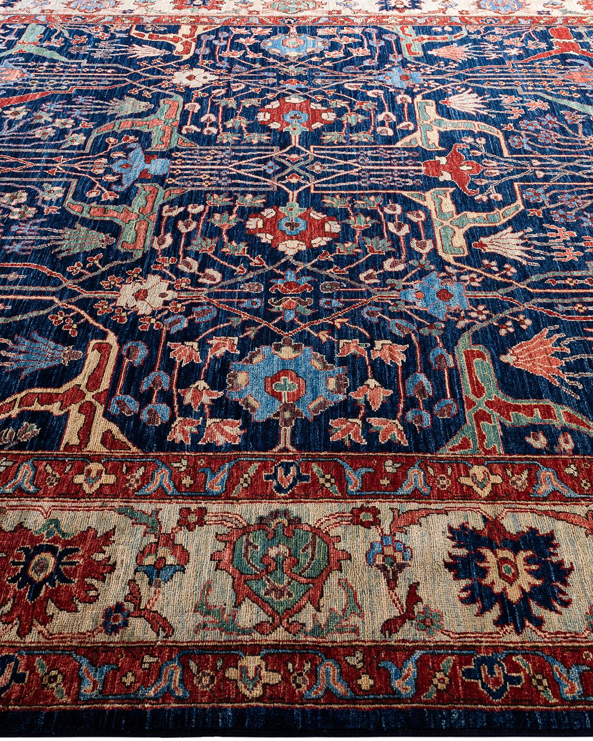 Traditional Serapi Tapis bleu en laine nouée à la main 8' 1