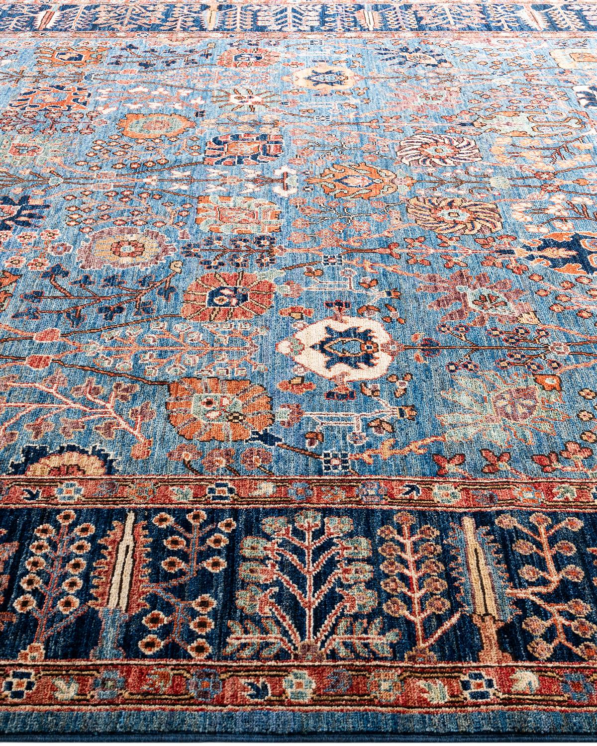 Traditional Serapi Tapis bleu en laine nouée à la main 8' 1