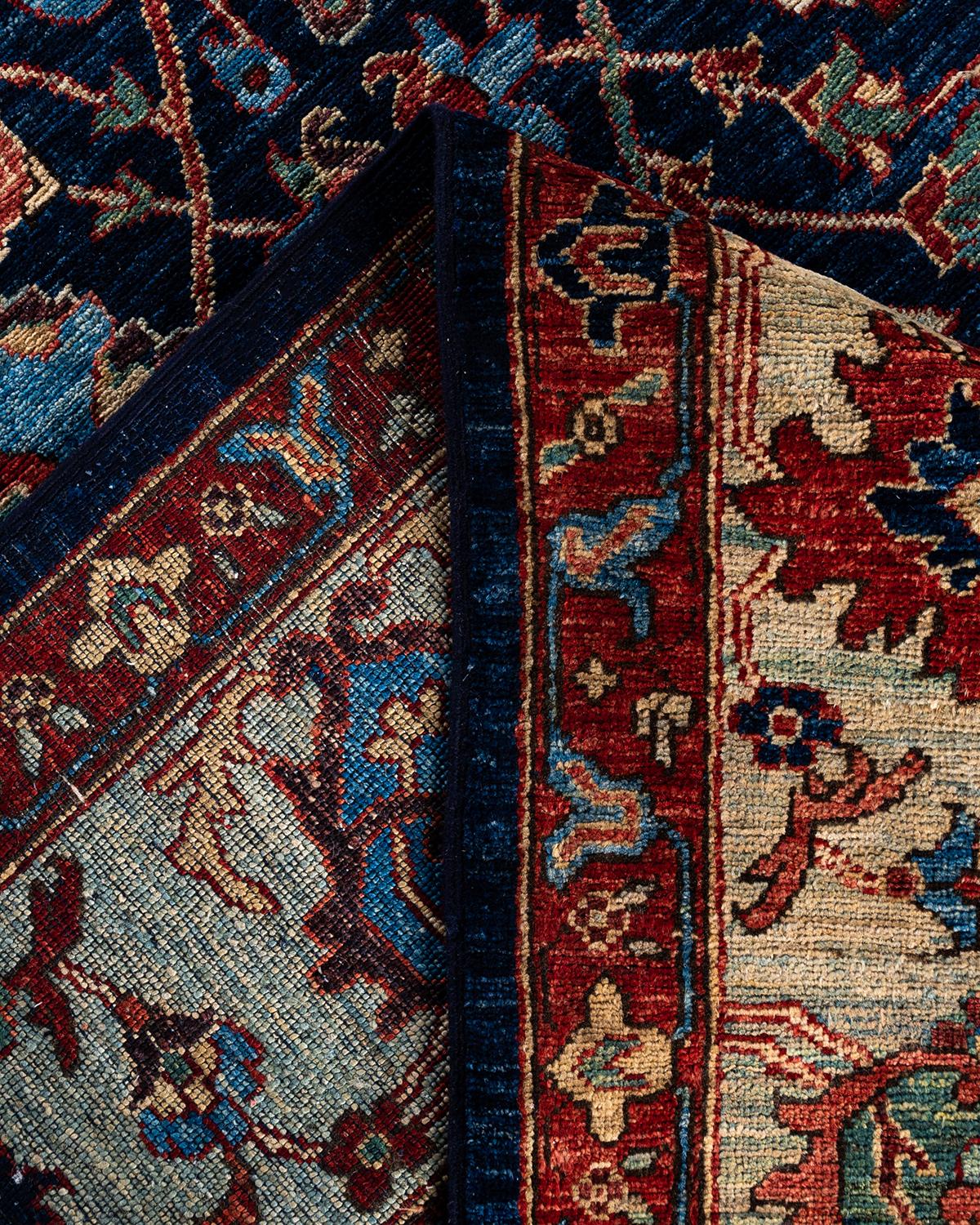 Laine Traditional Serapi Tapis bleu en laine nouée à la main 8' 1