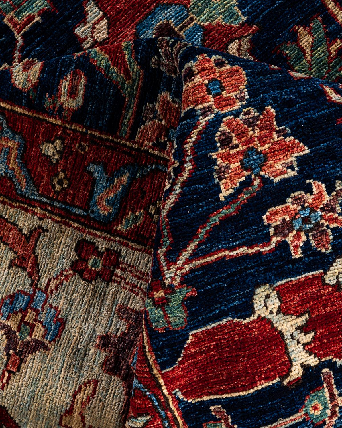 Traditional Serapi Tapis bleu en laine nouée à la main 8' 1