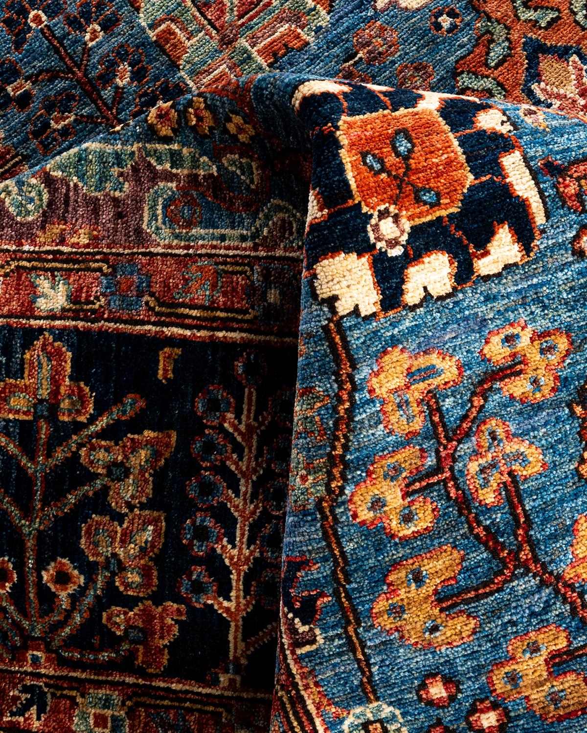 Traditional Serapi Tapis bleu en laine nouée à la main 8' 1