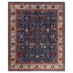 Traditional Serapi Tapis bleu en laine nouée à la main 8' 1" x 9' 10"