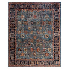 Traditional Serapi Tapis bleu en laine nouée à la main 8' 1" x 9' 10"