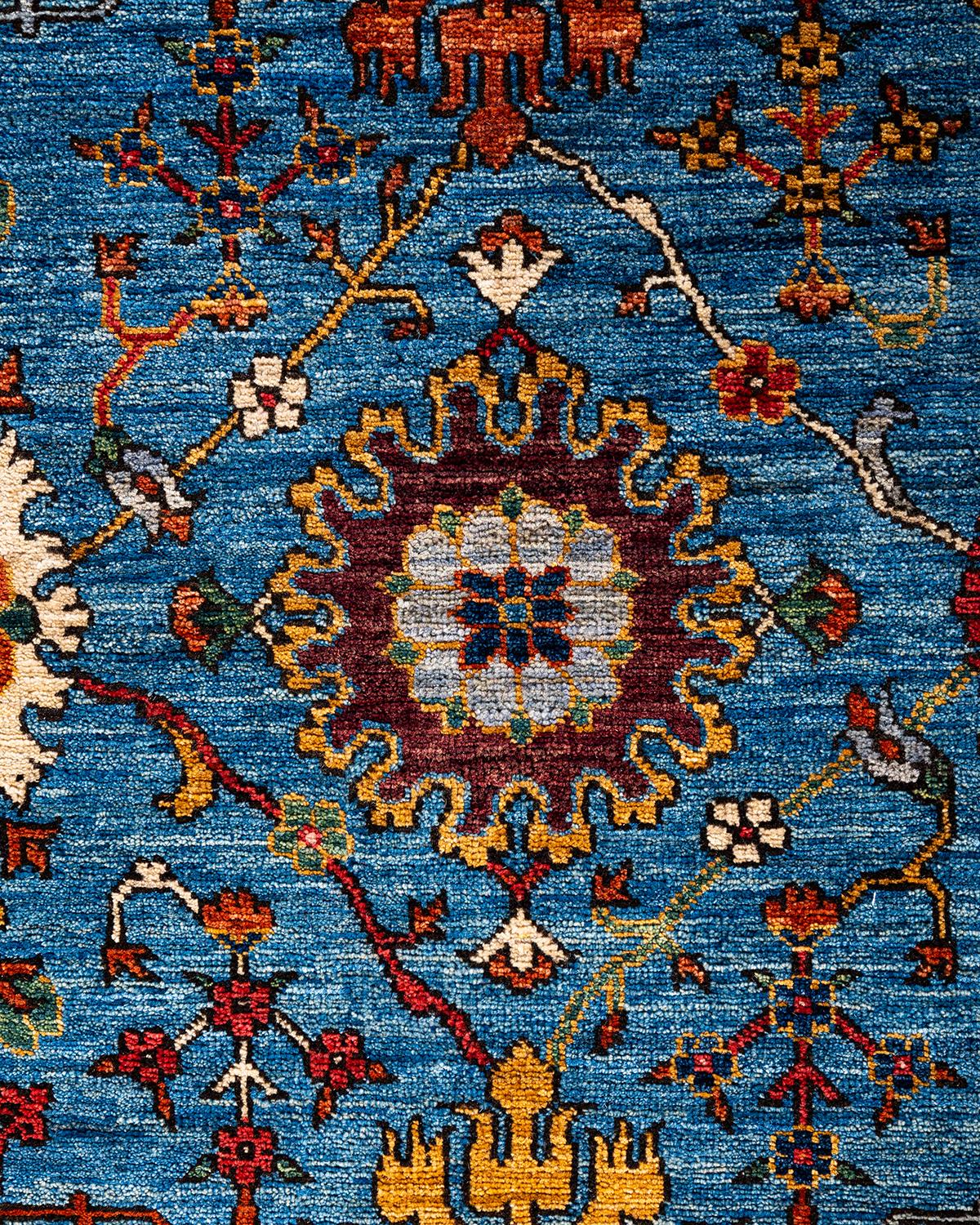 Pakistani Traditional Serapi Hand Knotted Wool Blue Area Rug 8' 1