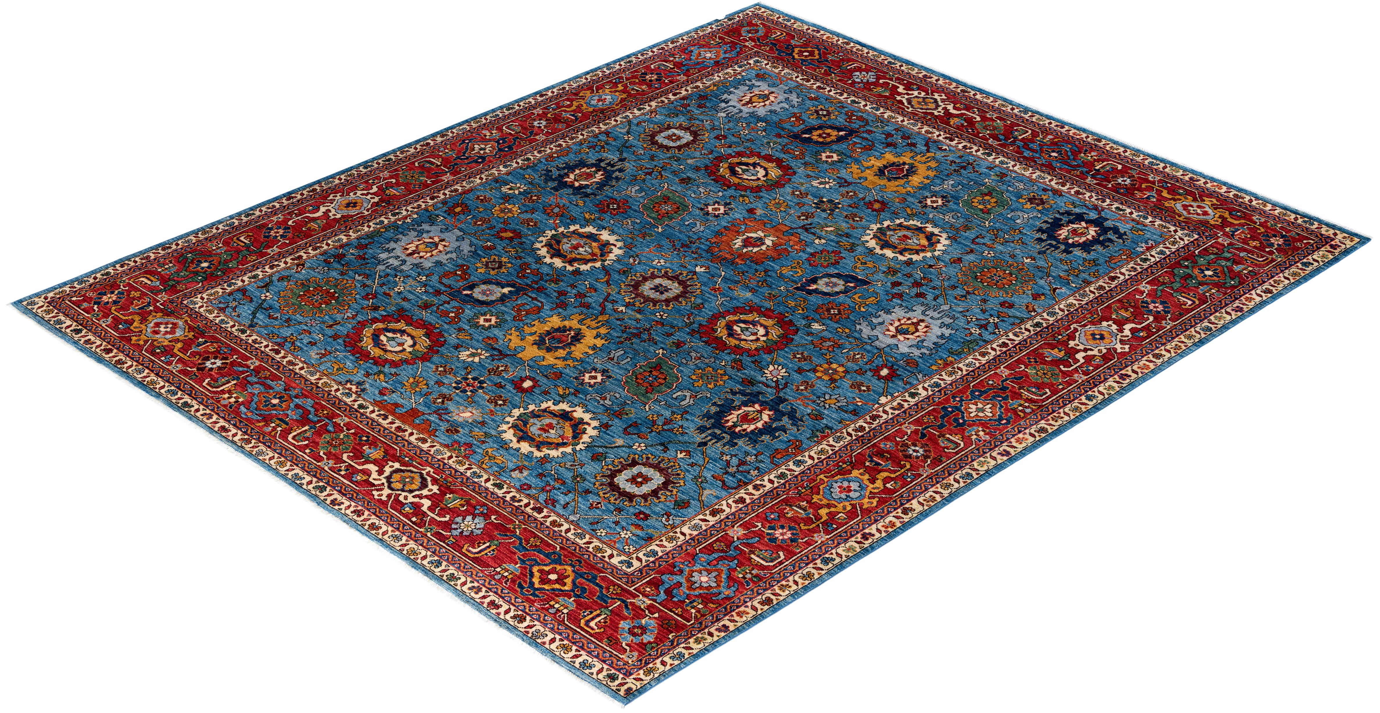 Traditional Serapi Hand Knotted Wool Blue Area Rug 8' 1
