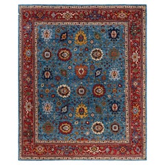 Traditional Serapi Hand Knotted Wool Blue Area Rug 8' 1" x 9' 8"