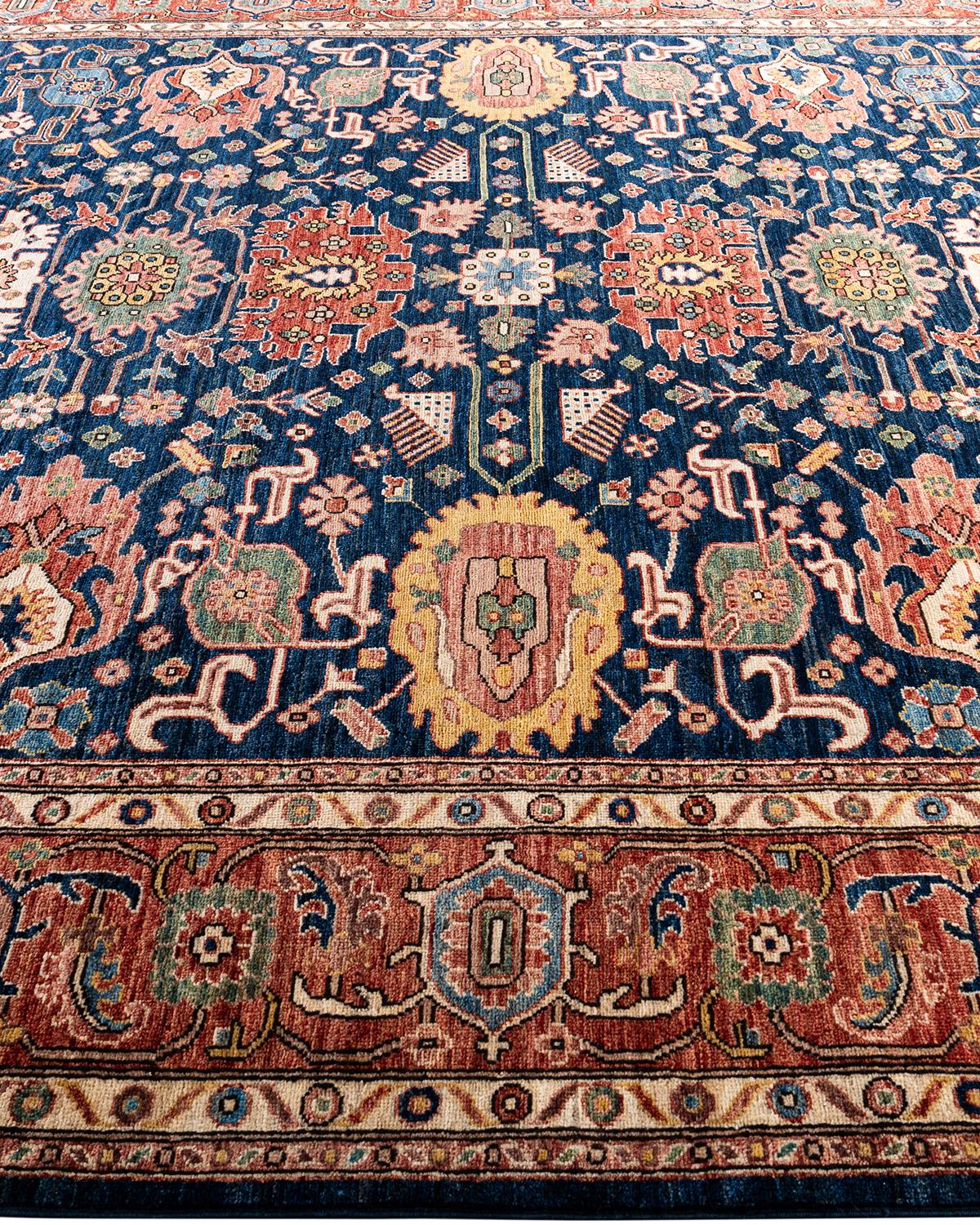 Tapis traditionnel Serapi noué à la main bleu de 8' 1