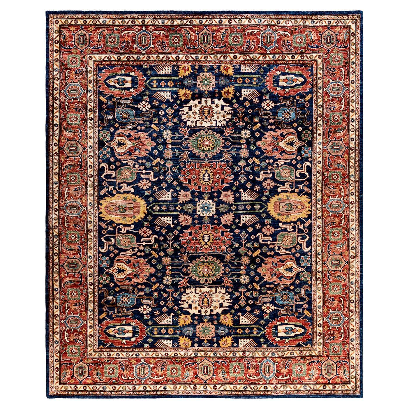 Traditional Serapi Hand Knotted Wool Blue Area Rug 8' 1" x 9' 9"