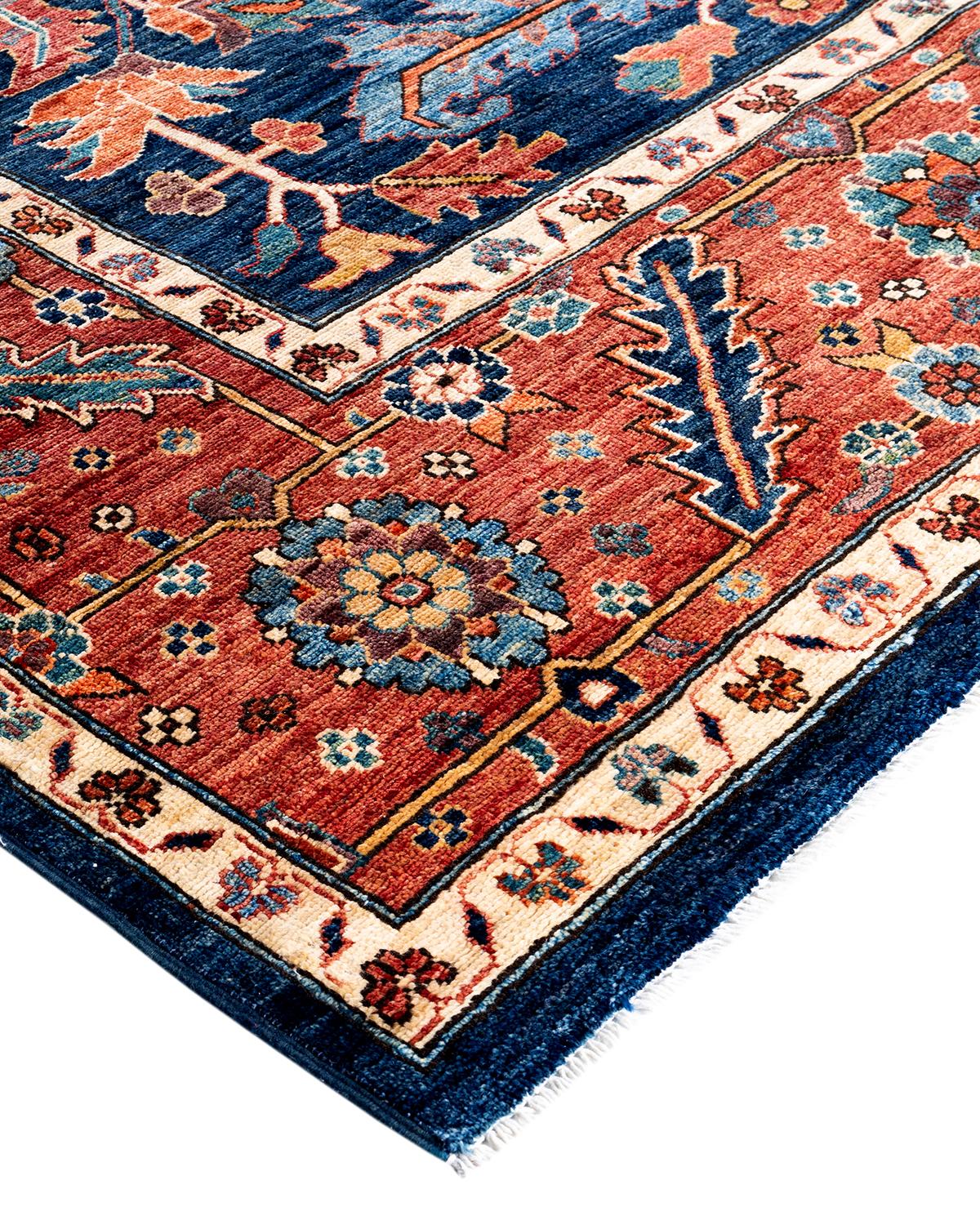 Persian rug-making at its finest inspired the rich colors, elaborate geometric motifs, and botanical detailing of the Serapi collection. With as many as 100 knots per inch, these handcrafted rugs are as durable as they are visually stunning, and