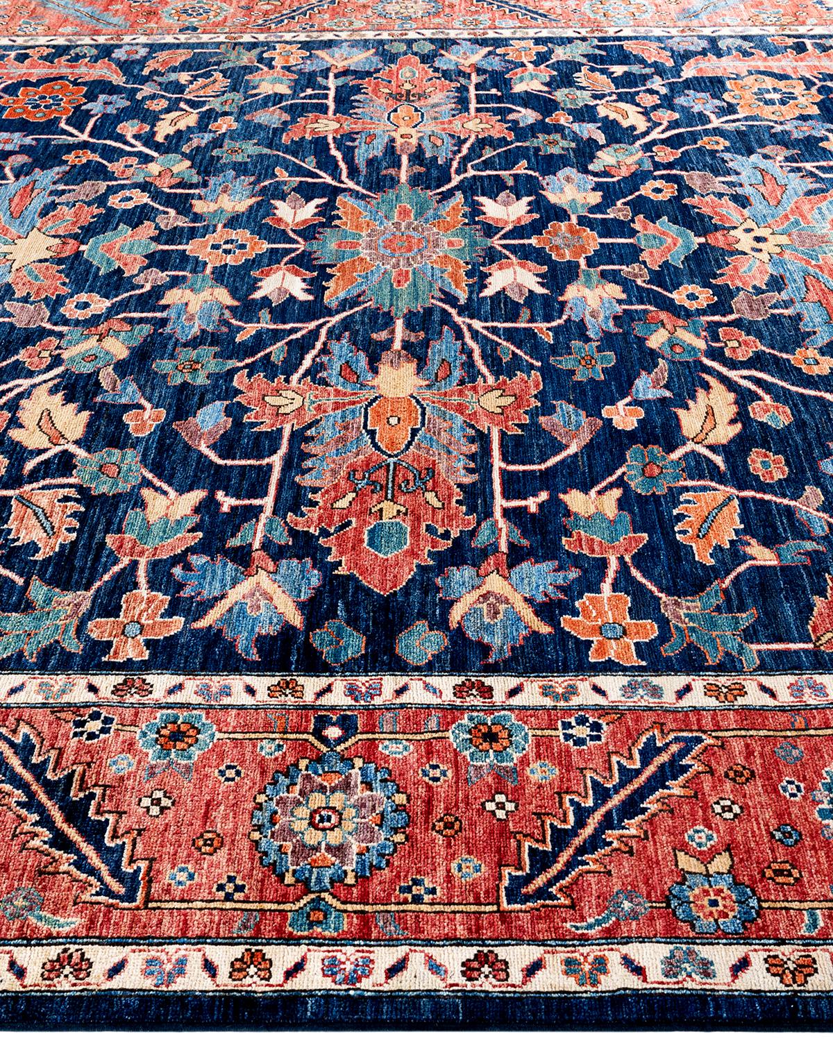 Hand-Knotted Traditional Serapi Hand Knotted Wool Blue Area Rug 8' 11