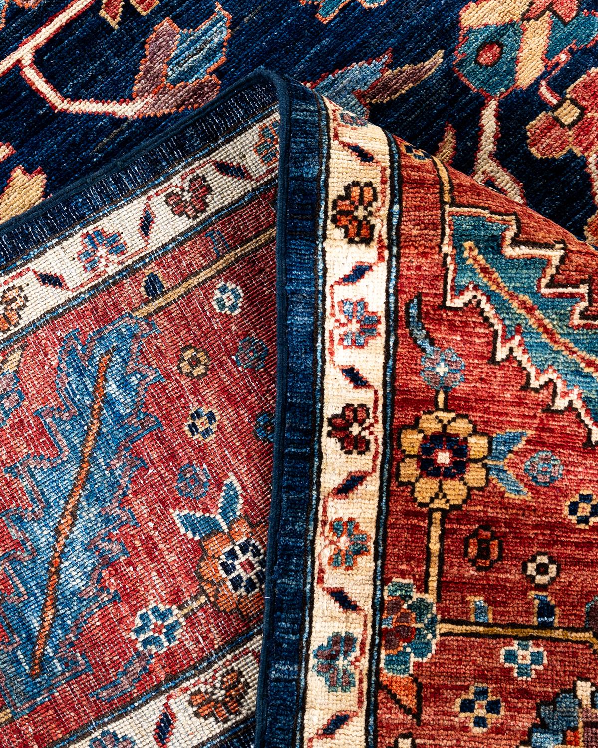 Contemporary Traditional Serapi Hand Knotted Wool Blue Area Rug 8' 11