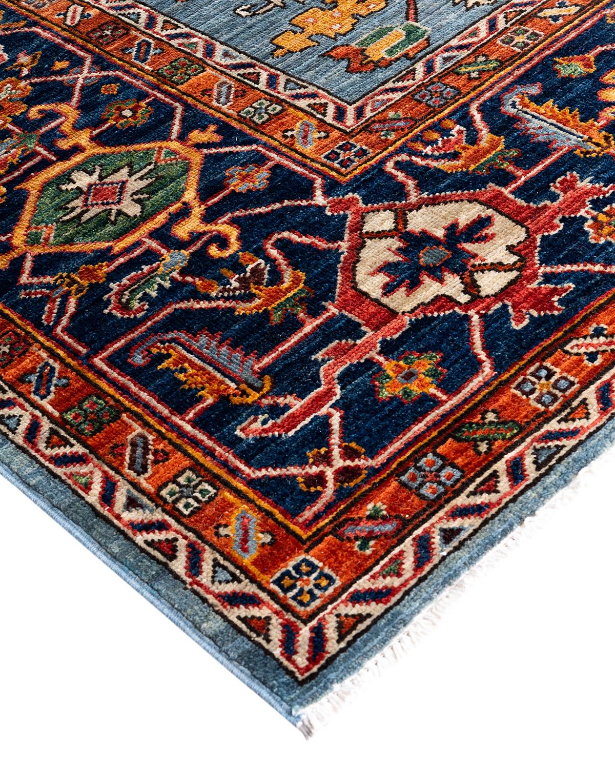 Persian rug-making at its finest inspired the rich colors, elaborate geometric motifs, and botanical detailing of the Serapi collection. With as many as 100 knots per inch, these handcrafted rugs are as durable as they are visually stunning, and