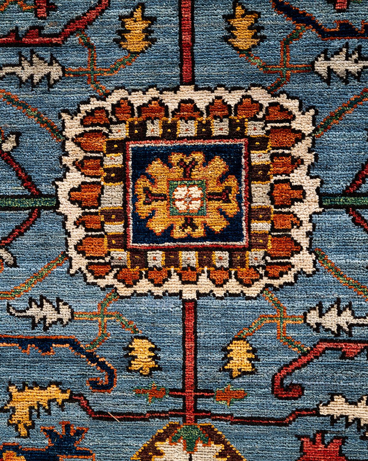 Pakistani Traditional Serapi Hand Knotted Wool Blue Area Rug 8' 2