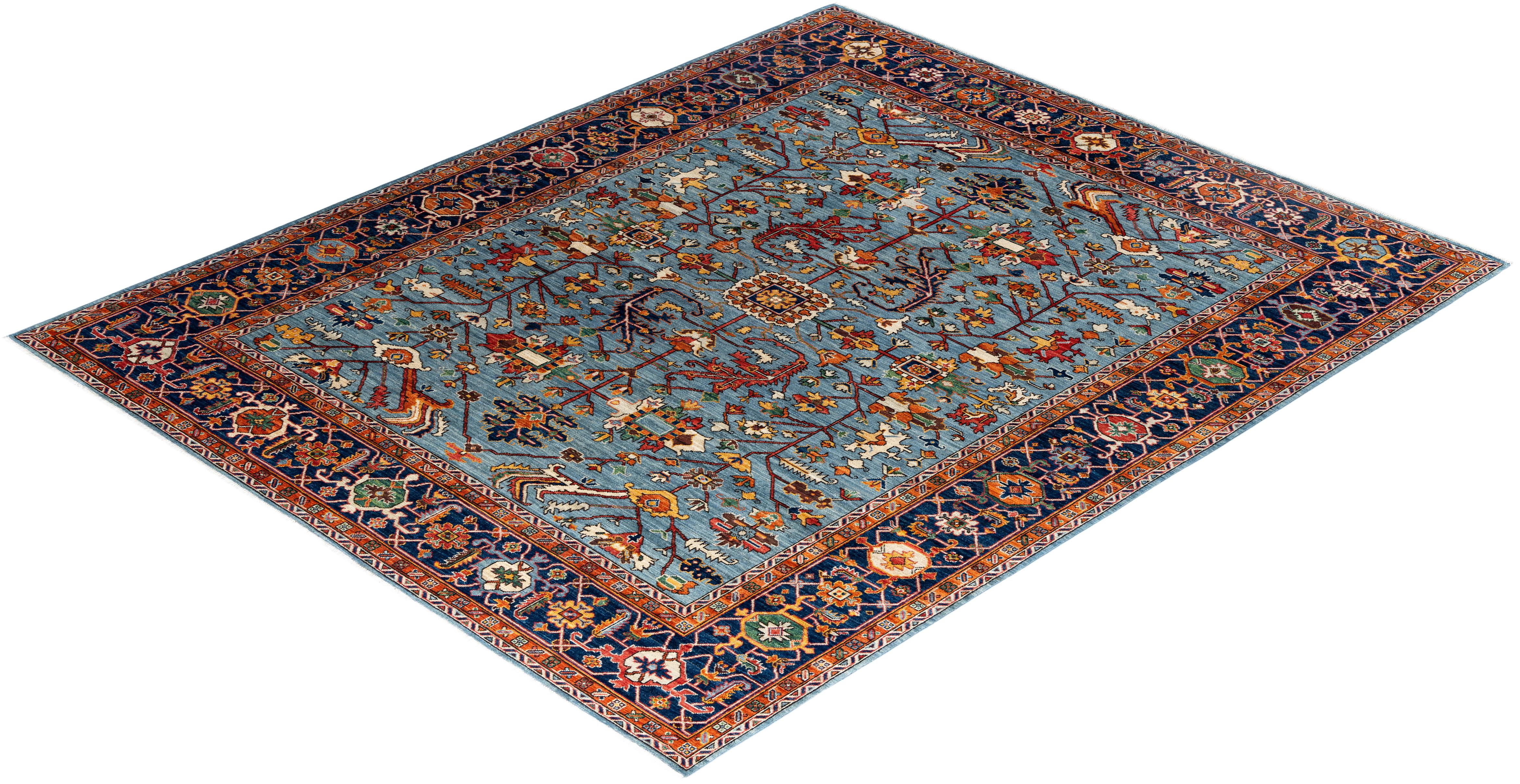 Traditional Serapi Hand Knotted Wool Blue Area Rug 8' 2