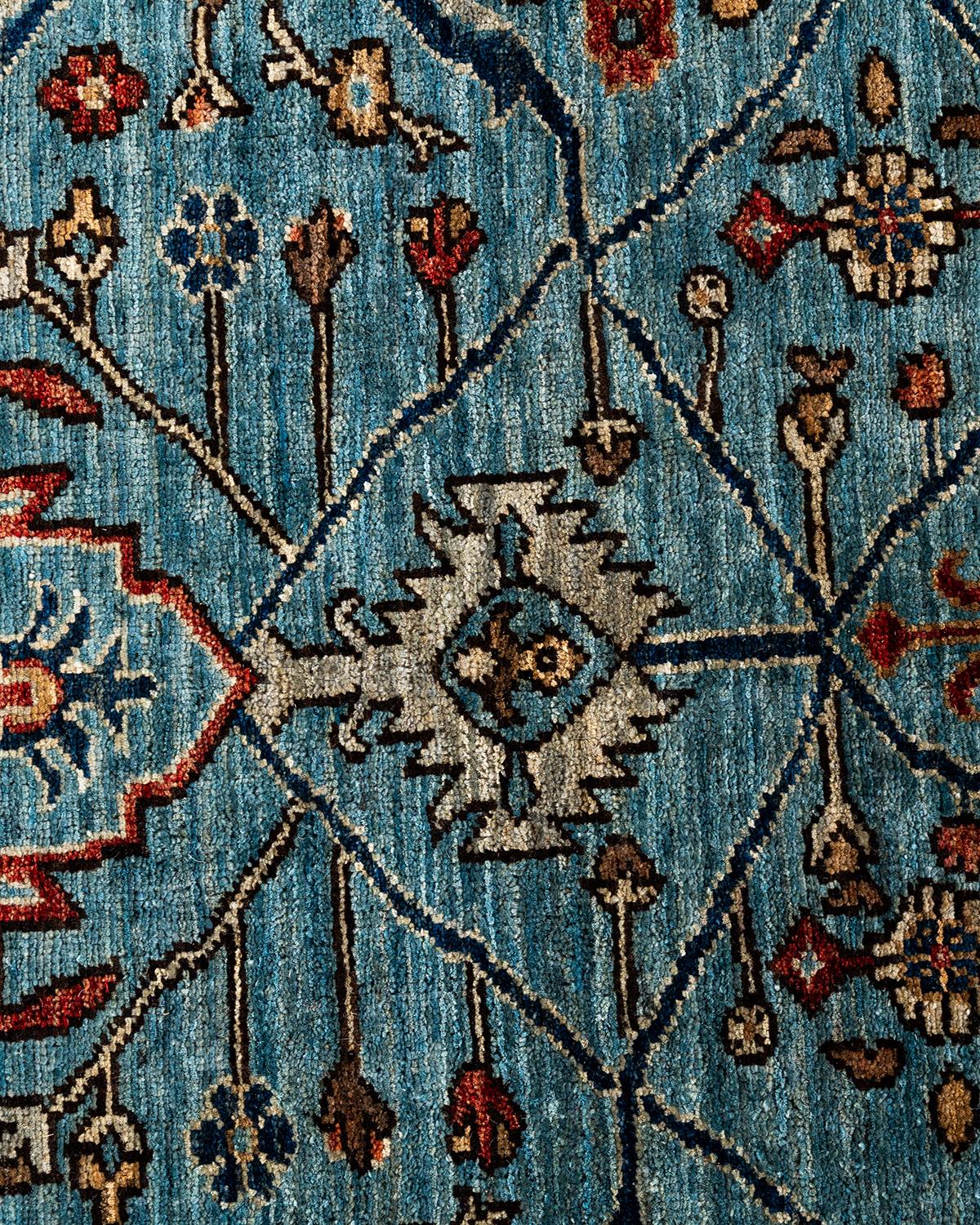 Pakistano Tappeto tradizionale Serapi in lana annodata a mano di colore blu, 8' 2