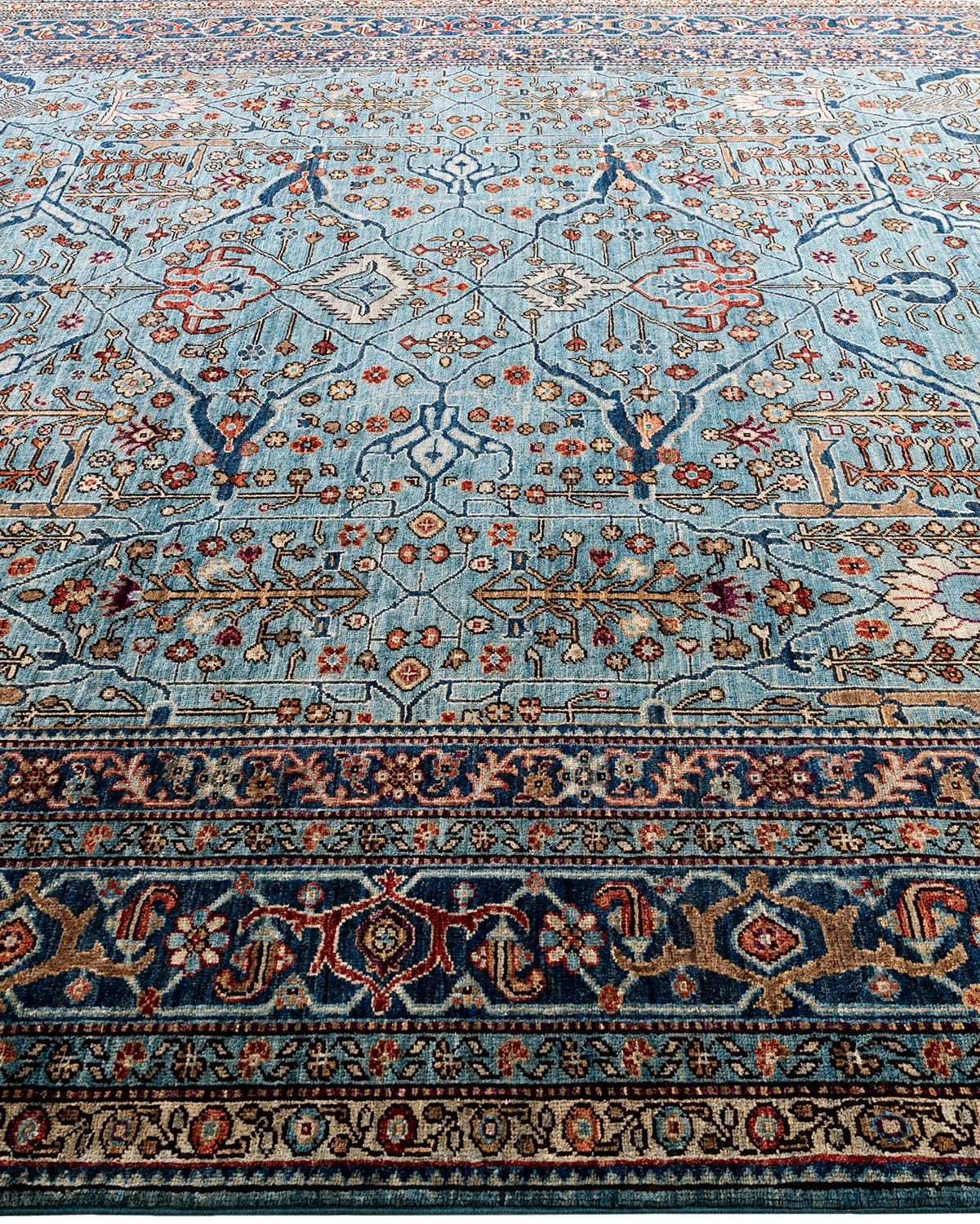 Tappeto tradizionale Serapi in lana annodata a mano di colore blu, 8' 2