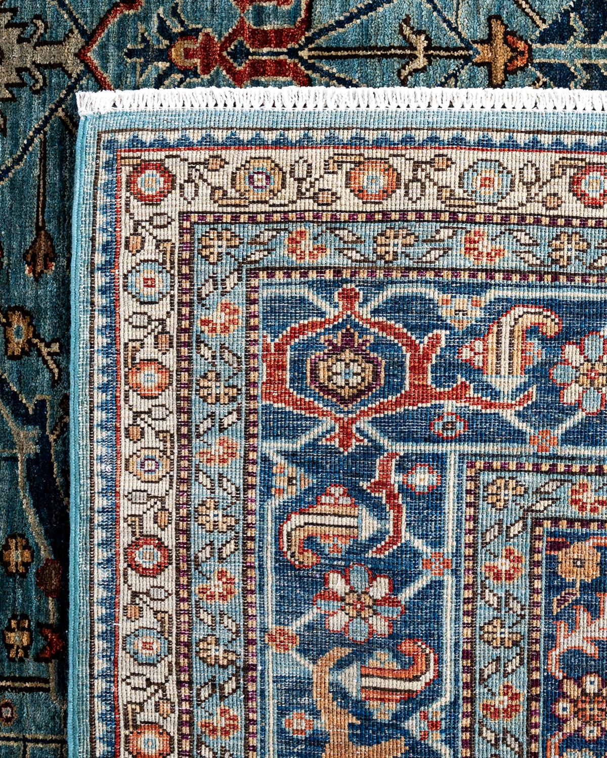 XXI secolo e contemporaneo Tappeto tradizionale Serapi in lana annodata a mano di colore blu, 8' 2