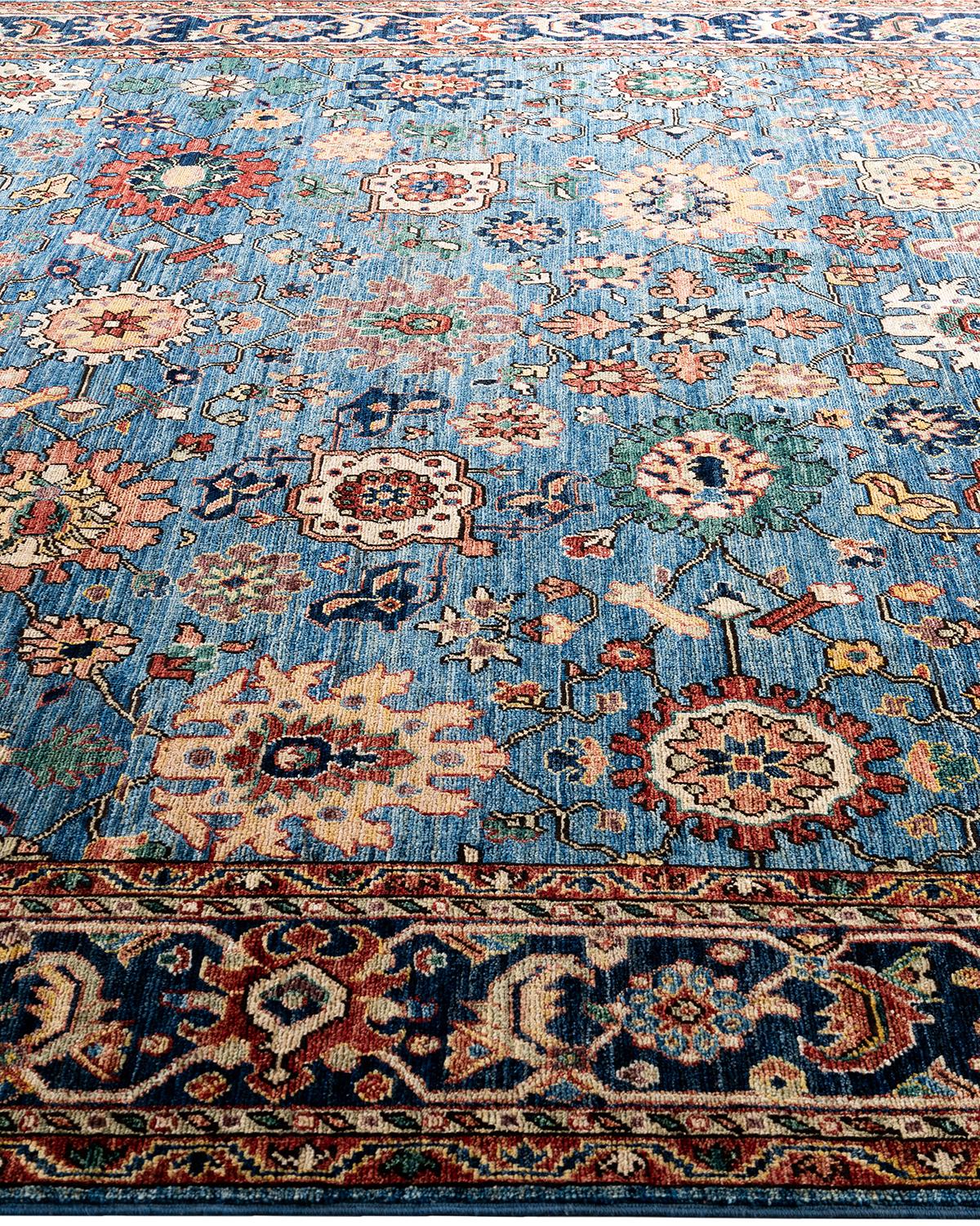 Tapis traditionnel Serapi noué à la main bleu de 8' 2