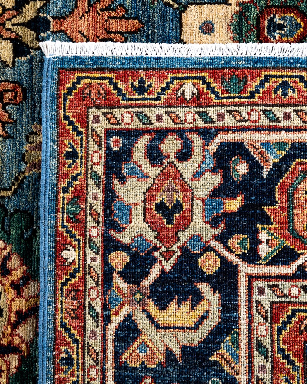 XXIe siècle et contemporain Tapis traditionnel Serapi noué à la main bleu de 8' 2