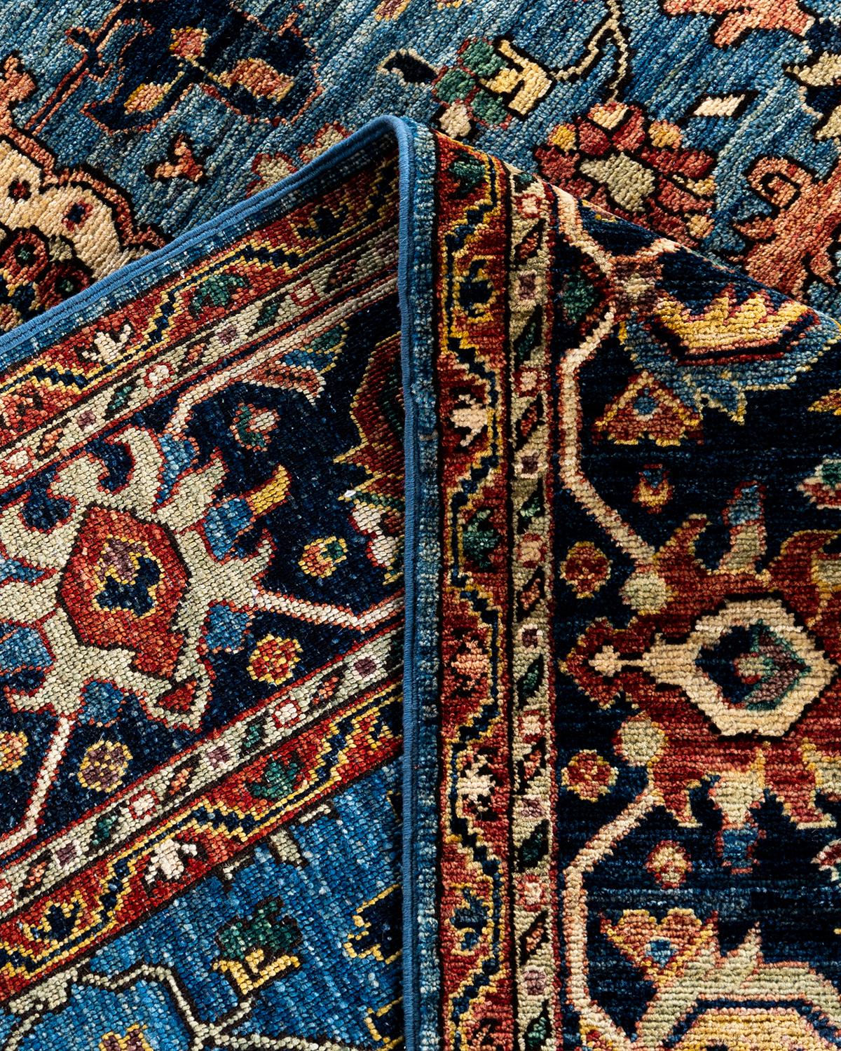 Laine Tapis traditionnel Serapi noué à la main bleu de 8' 2