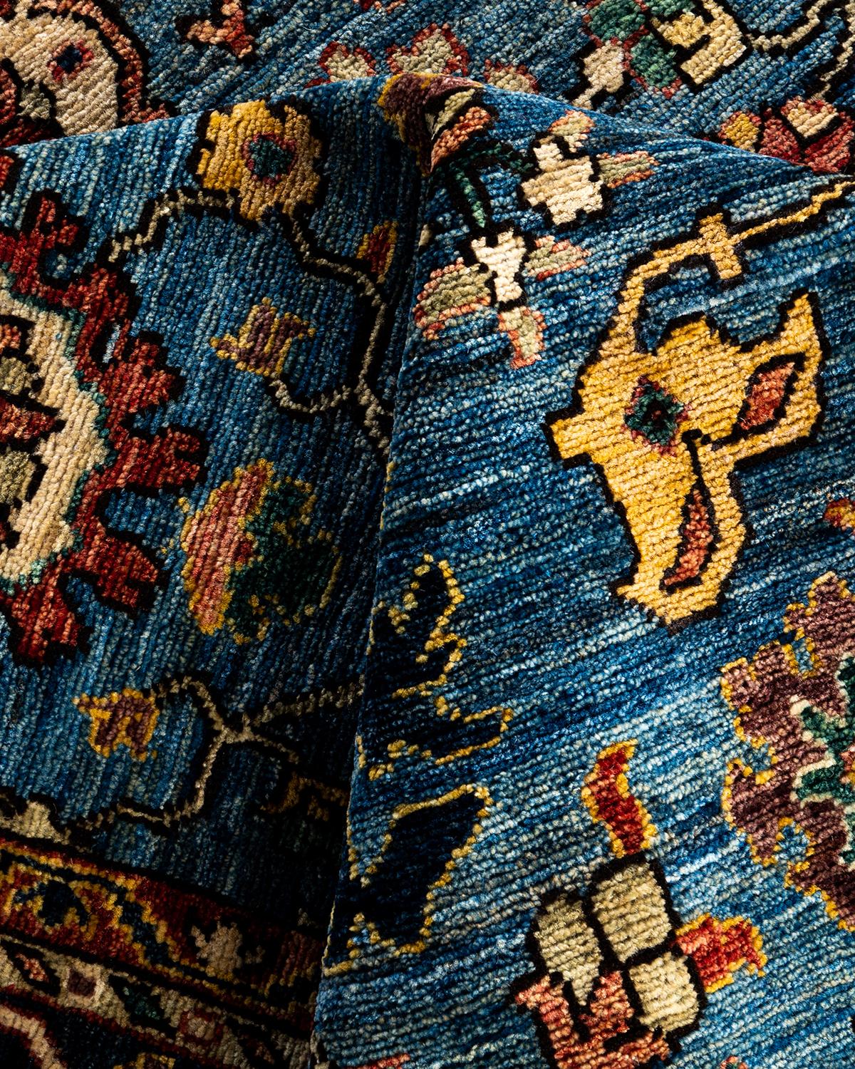 Tapis traditionnel Serapi noué à la main bleu de 8' 2